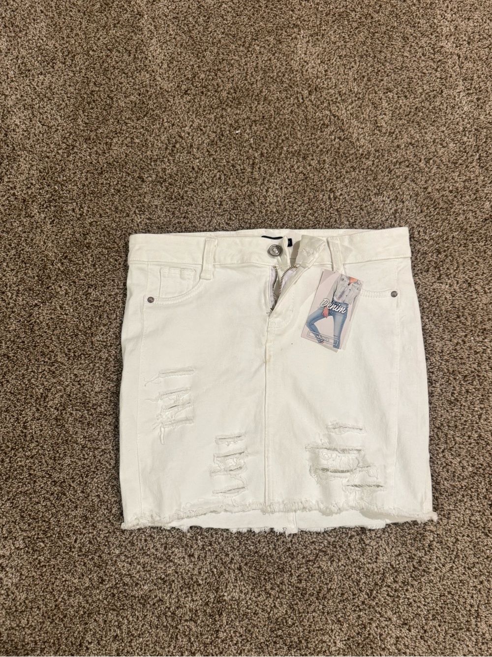 Shasa White Denim Mini Skirt with Zipper Detail